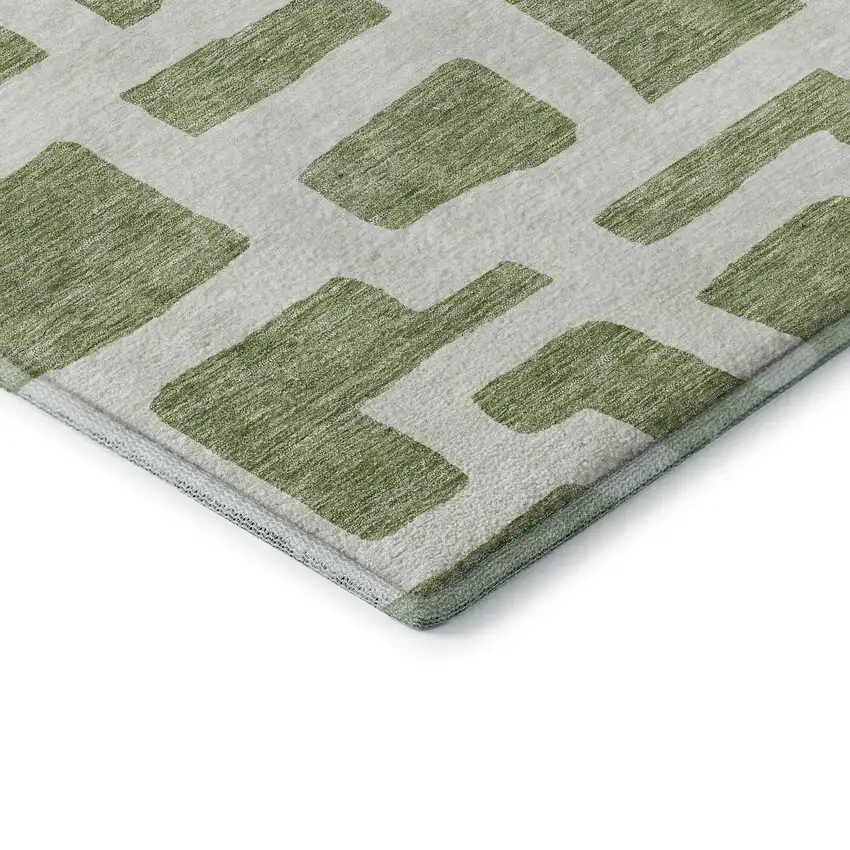 Green And Ivory Abstract Geometric Washable Area Rug With UV Protection Photo 8