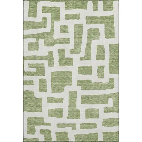 Green And Ivory Abstract Geometric Washable Area Rug With UV Protection Photo 1