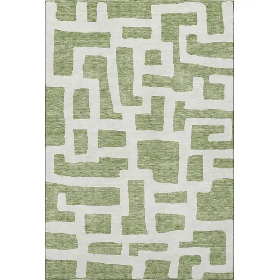 Green And Ivory Abstract Geometric Washable Area Rug With UV Protection Photo 4