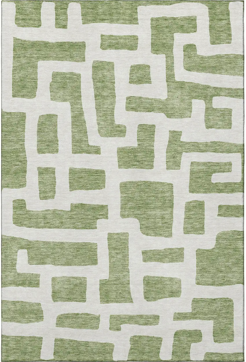 Green And Ivory Abstract Geometric Washable Area Rug With UV Protection Photo 4