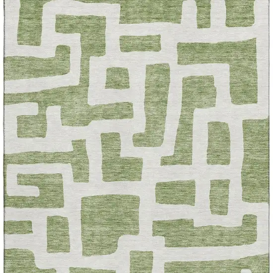 Green And Ivory Abstract Geometric Washable Area Rug With UV Protection Photo 3