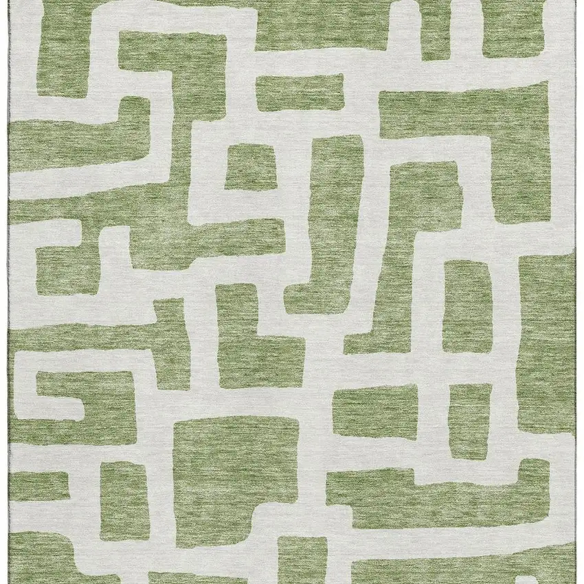 Green And Ivory Abstract Geometric Washable Area Rug With UV Protection Photo 4