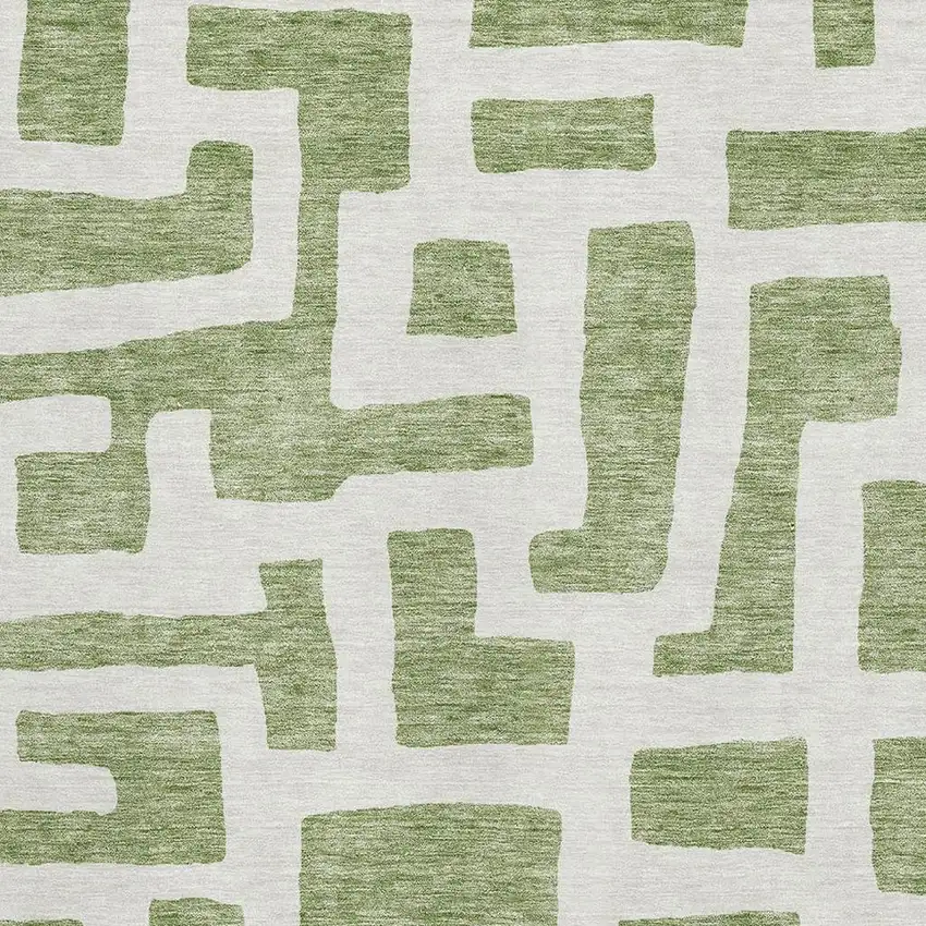 Green And Ivory Abstract Geometric Washable Area Rug With UV Protection Photo 3