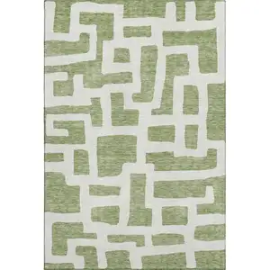 Photo of Green And Ivory Abstract Geometric Washable Area Rug With UV Protection