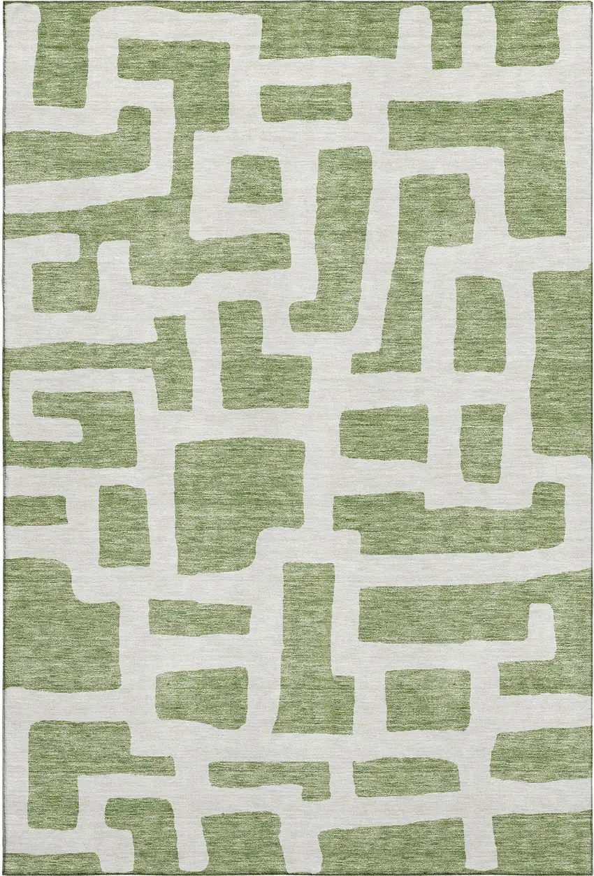 Green And Ivory Abstract Geometric Washable Area Rug With UV Protection Photo 1