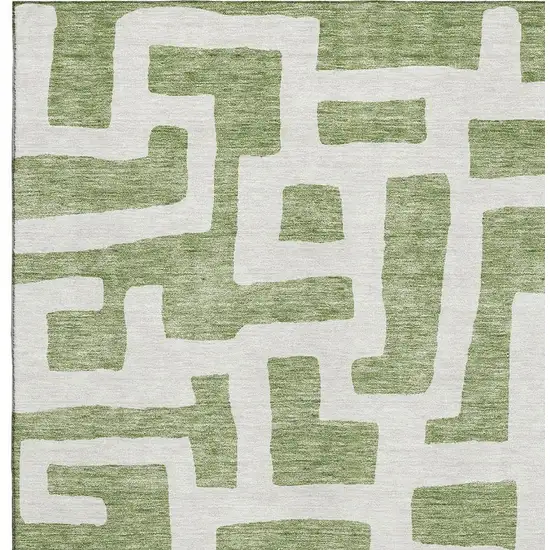 Green And Ivory Abstract Geometric Washable Area Rug With UV Protection Photo 3