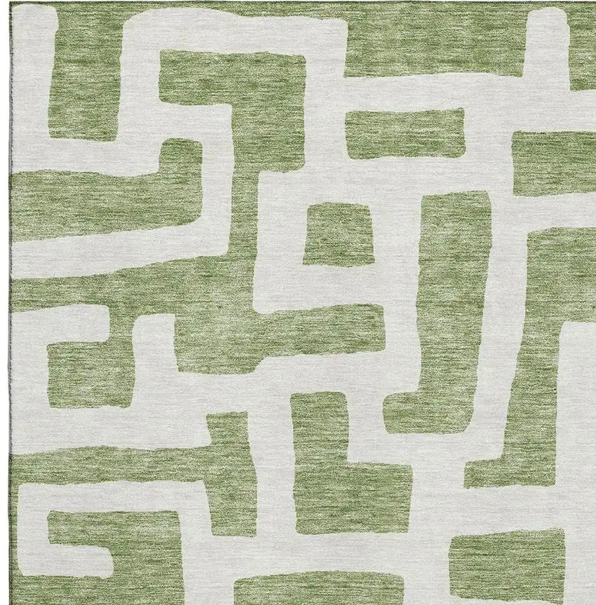 Green And Ivory Abstract Geometric Washable Area Rug With UV Protection Photo 3