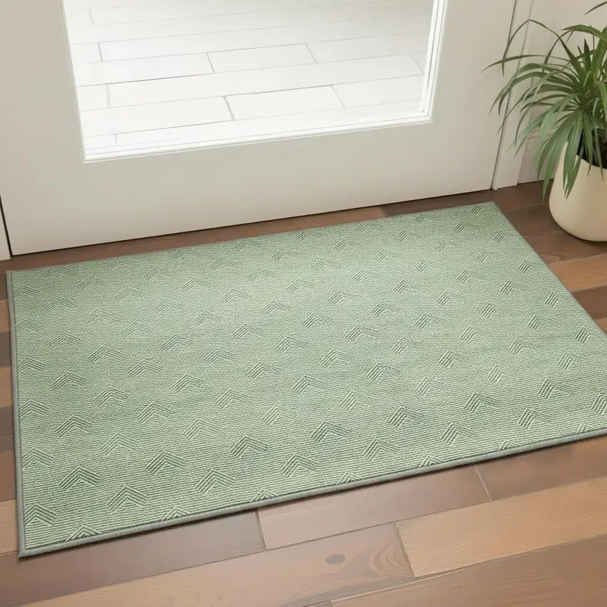 Green And Ivory Abstract Geometric Washable Area Rug With UV Protection Photo 2