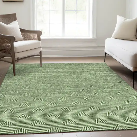 Green And Ivory Abstract Geometric Washable Area Rug With UV Protection Photo 6