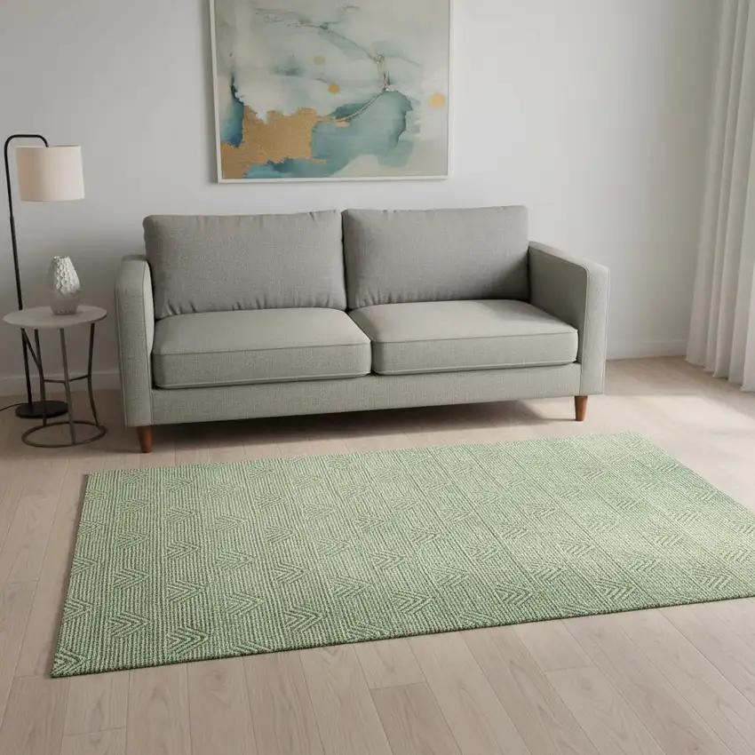 Green And Ivory Abstract Geometric Washable Area Rug With UV Protection Photo 2