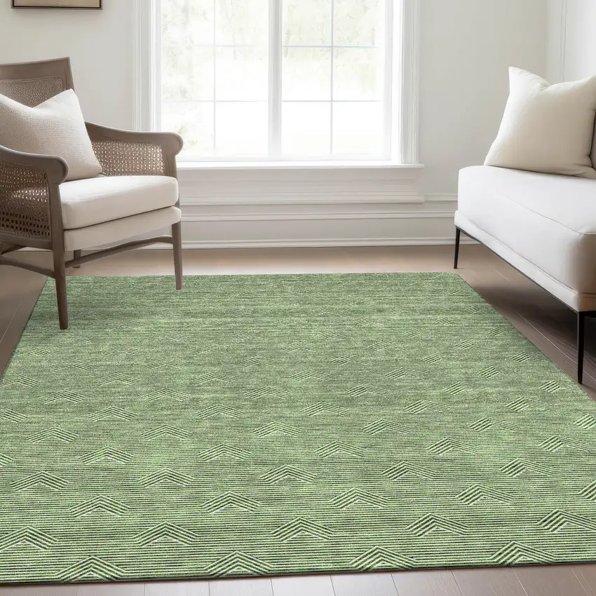Green And Ivory Abstract Geometric Washable Area Rug With UV Protection Photo 6
