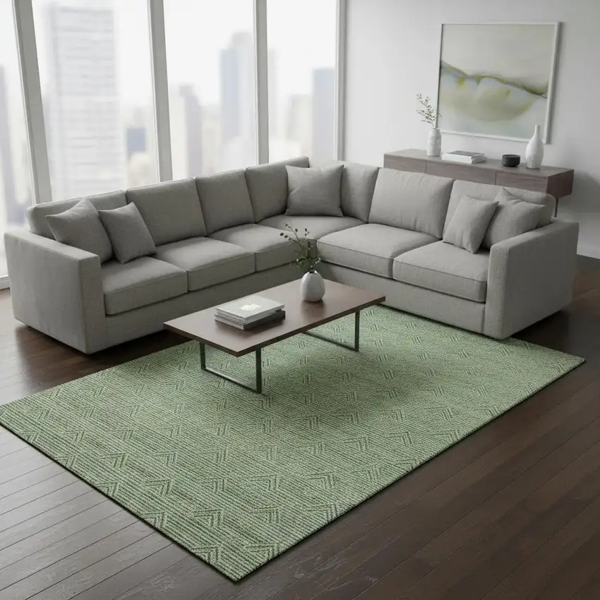 Green And Ivory Abstract Geometric Washable Area Rug With UV Protection Photo 2