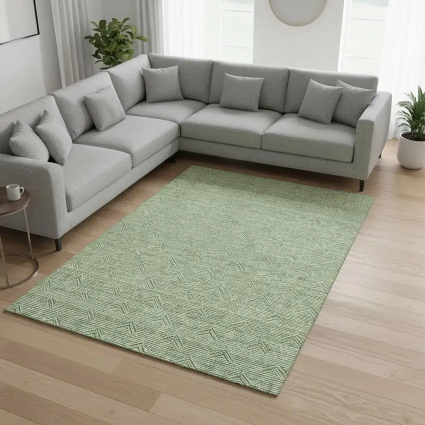 Green And Ivory Abstract Geometric Washable Area Rug With UV Protection Photo 2