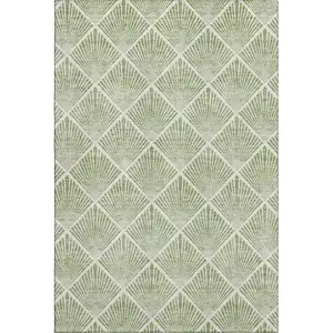 Photo of Green And Ivory Abstract Geometric Washable Area Rug With UV Protection