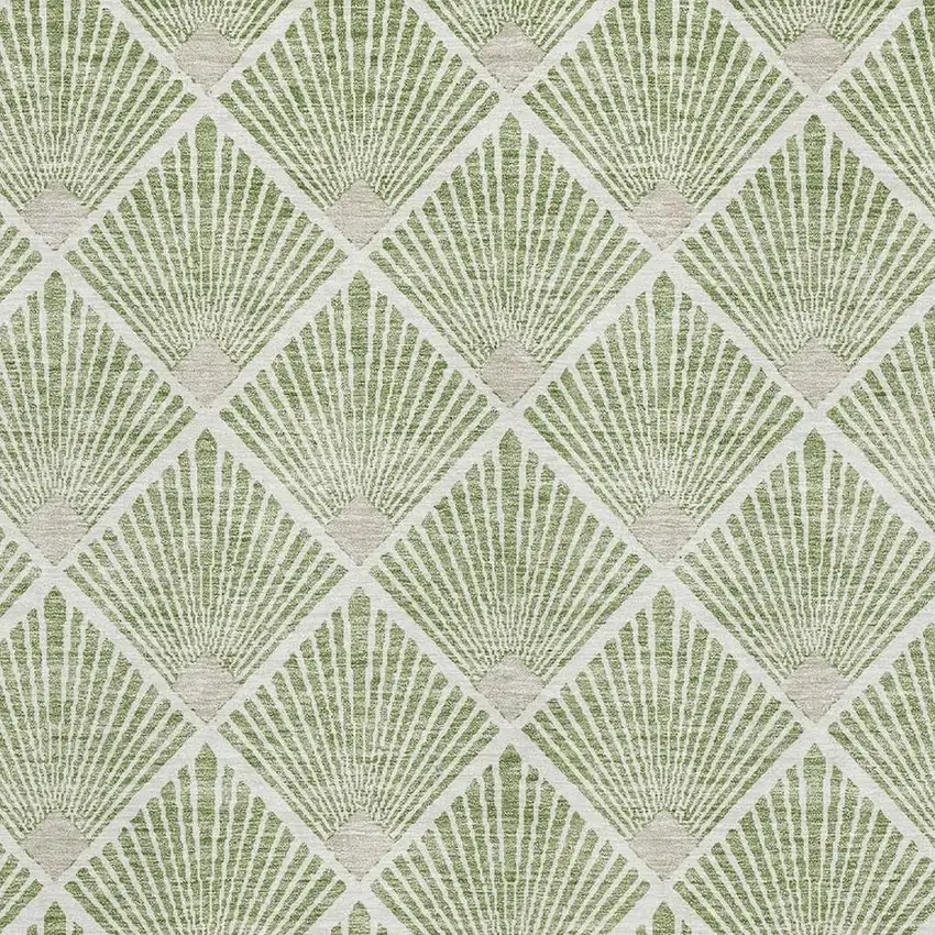 Green And Ivory Abstract Geometric Washable Area Rug With UV Protection Photo 3