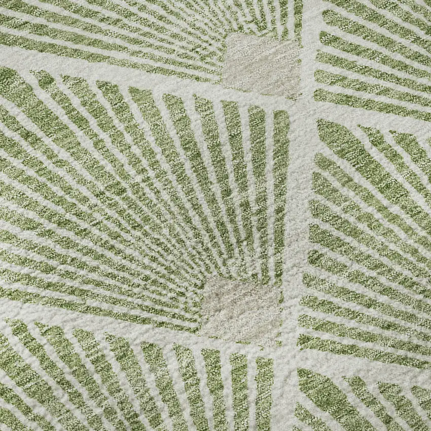 Green And Ivory Abstract Geometric Washable Area Rug With UV Protection Photo 9