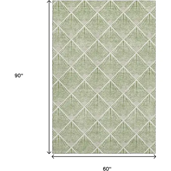 Green And Ivory Abstract Geometric Washable Area Rug With UV Protection Photo 3