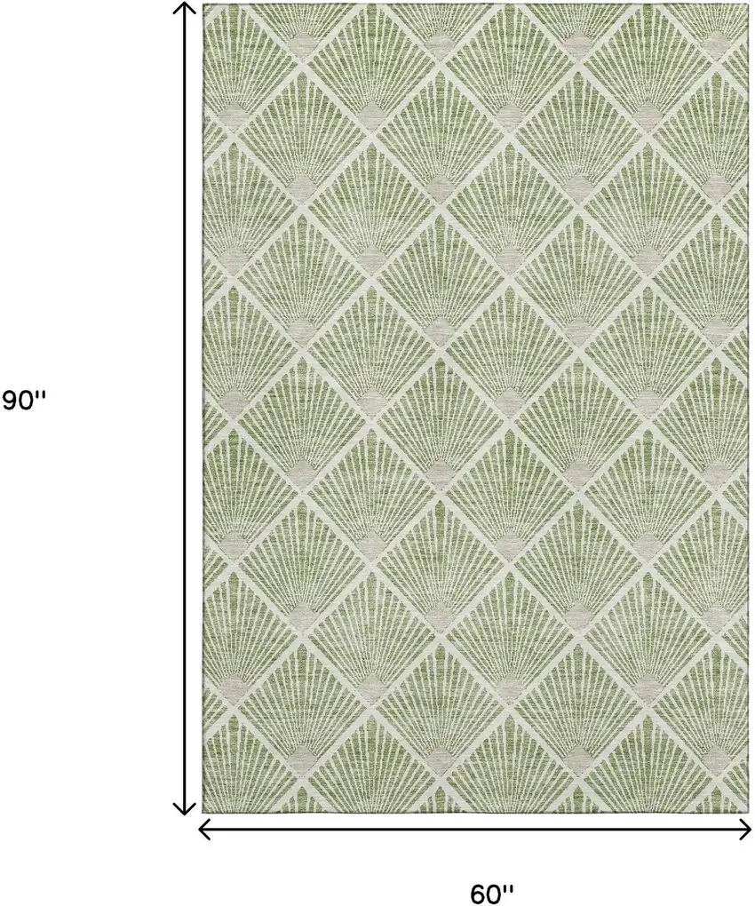 Green And Ivory Abstract Geometric Washable Area Rug With UV Protection Photo 3