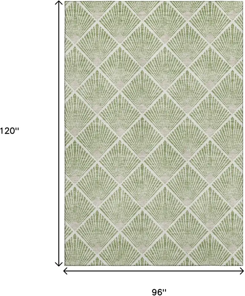 Green And Ivory Abstract Geometric Washable Area Rug With UV Protection Photo 3