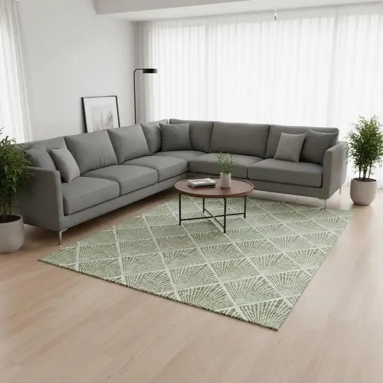 Green And Ivory Abstract Geometric Washable Area Rug With UV Protection Photo 2