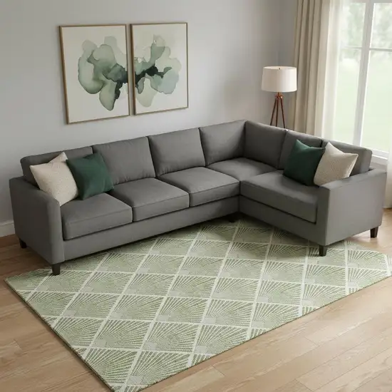 Green And Ivory Abstract Geometric Washable Area Rug With UV Protection Photo 1