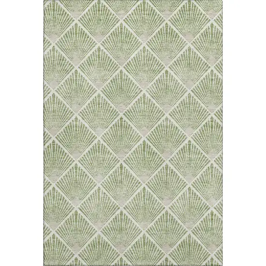 Green And Ivory Abstract Geometric Washable Area Rug With UV Protection Photo 1