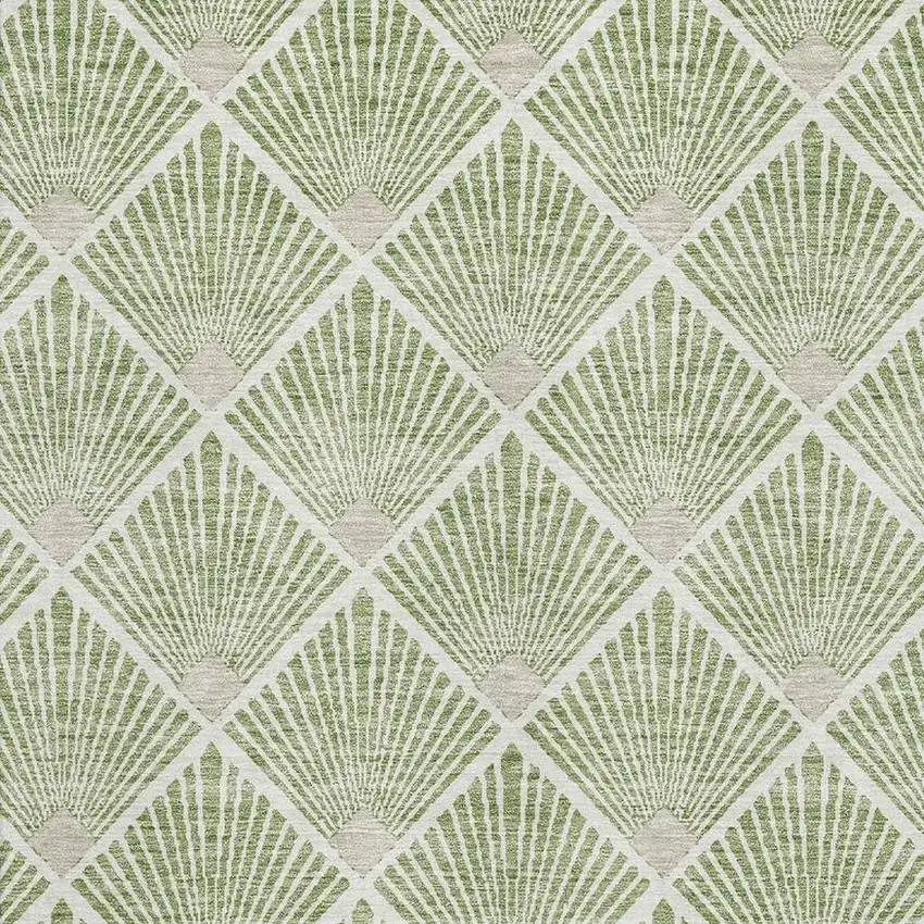 Green And Ivory Abstract Geometric Washable Area Rug With UV Protection Photo 3
