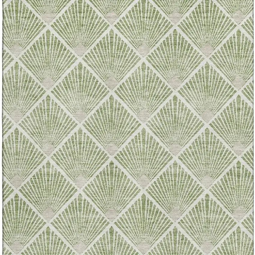 Green And Ivory Abstract Geometric Washable Area Rug With UV Protection Photo 4