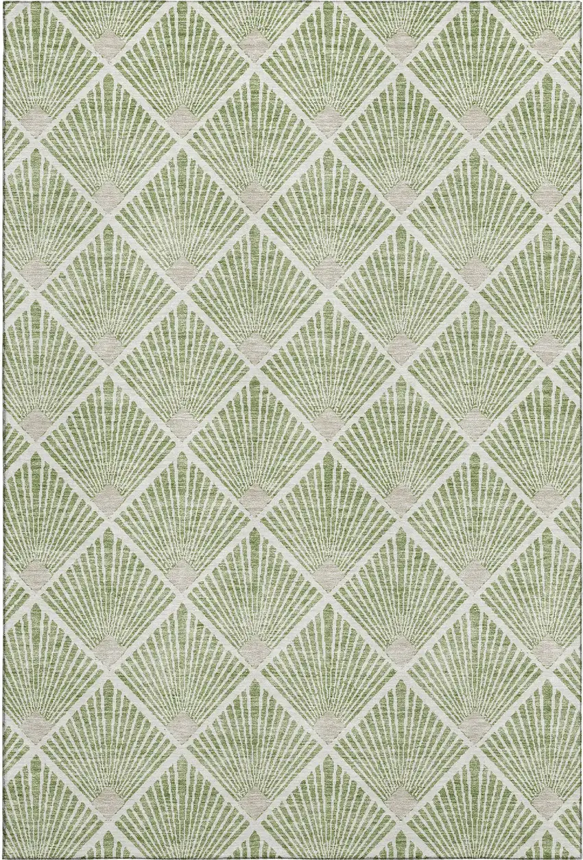 Green And Ivory Abstract Geometric Washable Area Rug With UV Protection Photo 1