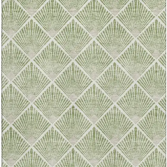 Green And Ivory Abstract Geometric Washable Area Rug With UV Protection Photo 4