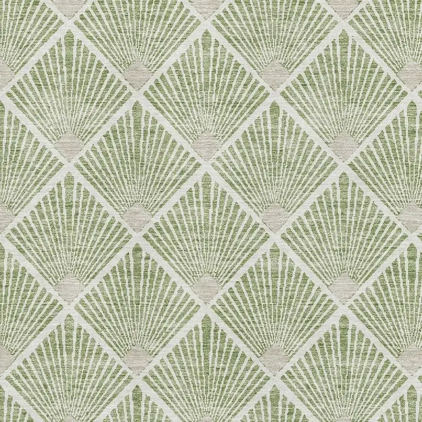 Green And Ivory Abstract Geometric Washable Area Rug With UV Protection Photo 3