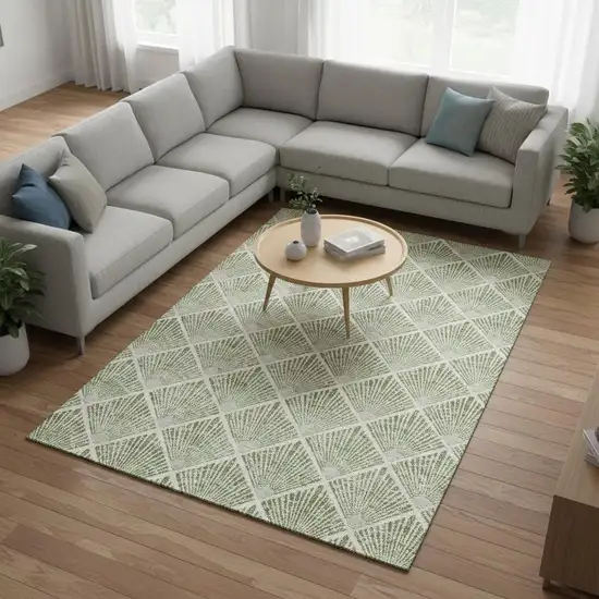 Green And Ivory Abstract Geometric Washable Area Rug With UV Protection Photo 2