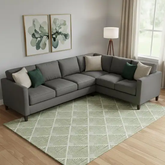 Green And Ivory Abstract Geometric Washable Area Rug With UV Protection Photo 1