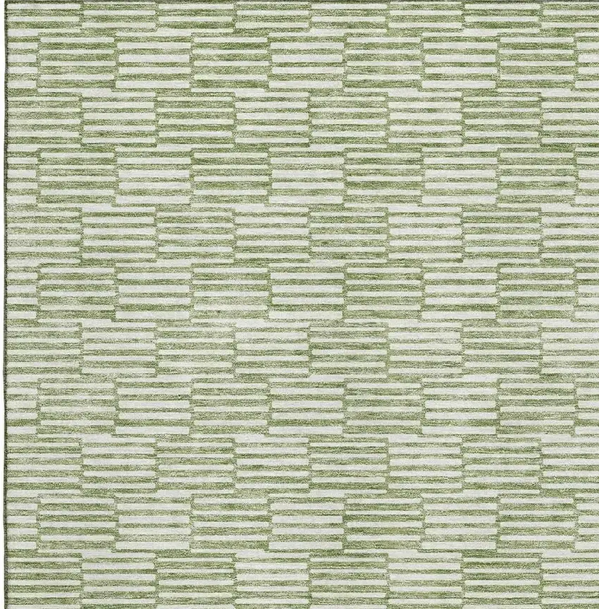 Green And Ivory Abstract Geometric Washable Area Rug With UV Protection Photo 3