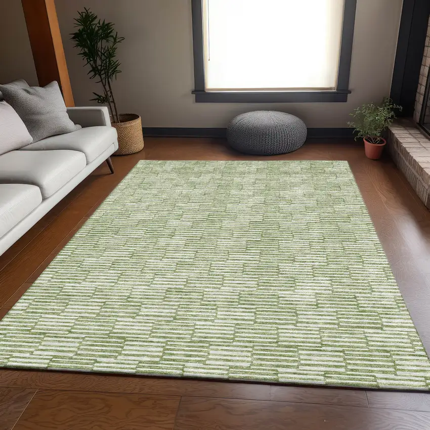 Green And Ivory Abstract Geometric Washable Area Rug With UV Protection Photo 6
