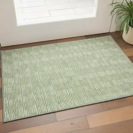 Green And Ivory Abstract Geometric Washable Area Rug With UV Protection Photo 2