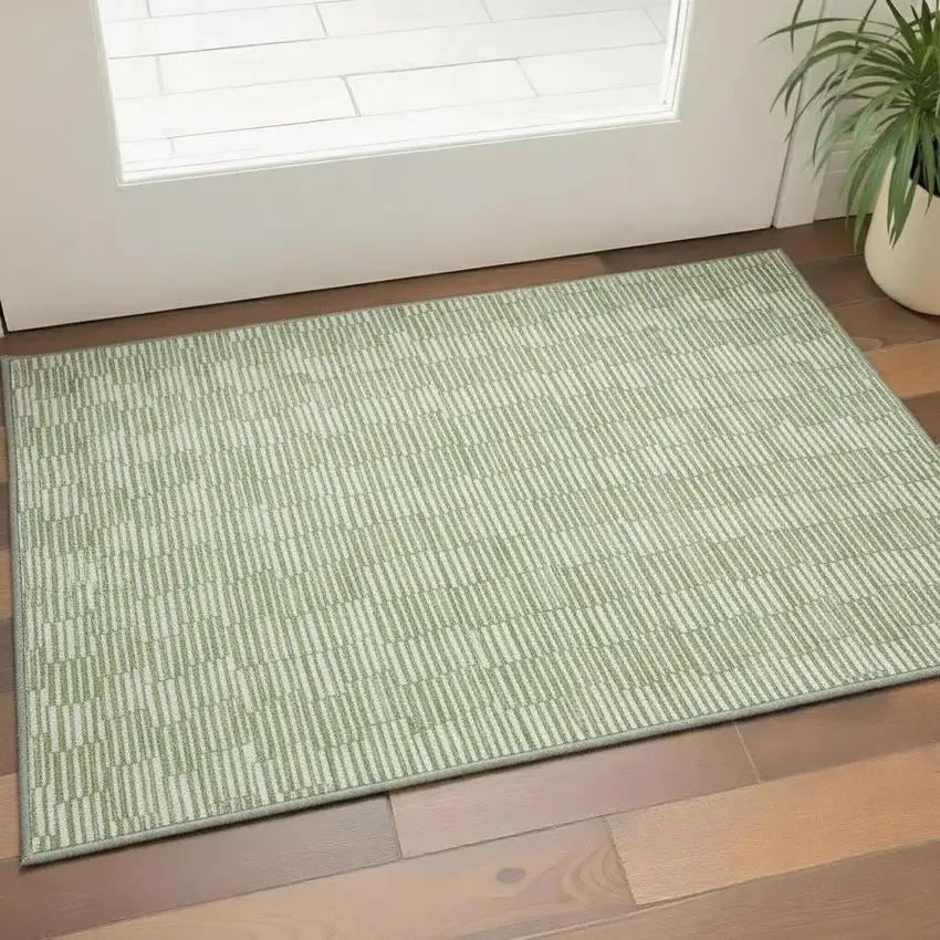 Green And Ivory Abstract Geometric Washable Area Rug With UV Protection Photo 2
