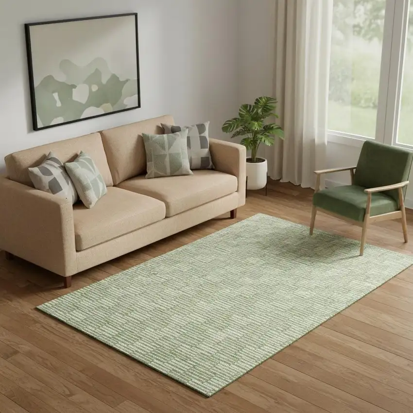 Green And Ivory Abstract Geometric Washable Area Rug With UV Protection Photo 1