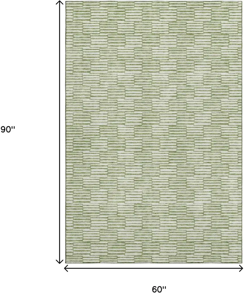 Green And Ivory Abstract Geometric Washable Area Rug With UV Protection Photo 3