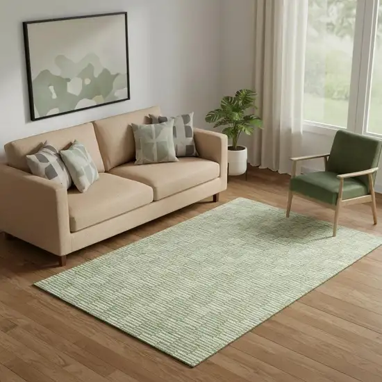 Green And Ivory Abstract Geometric Washable Area Rug With UV Protection Photo 1