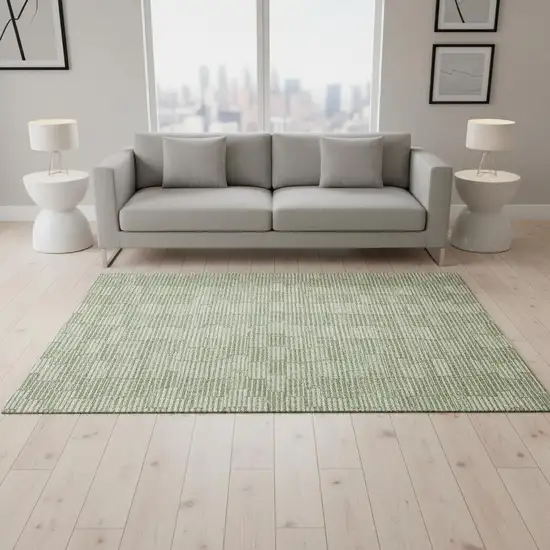 Green And Ivory Abstract Geometric Washable Area Rug With UV Protection Photo 2