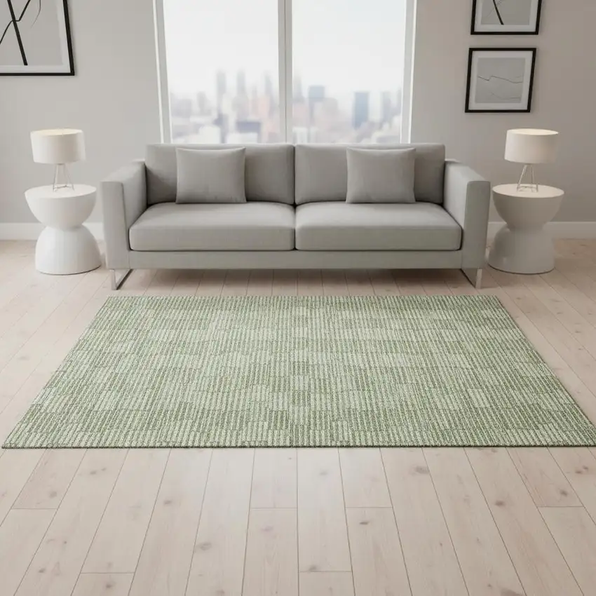 Green And Ivory Abstract Geometric Washable Area Rug With UV Protection Photo 2