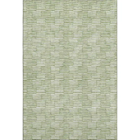 Green And Ivory Abstract Geometric Washable Area Rug With UV Protection Photo 1