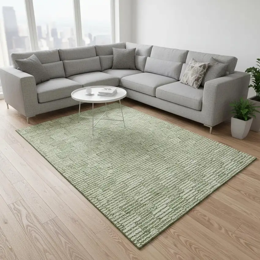 Green And Ivory Abstract Geometric Washable Area Rug With UV Protection Photo 2