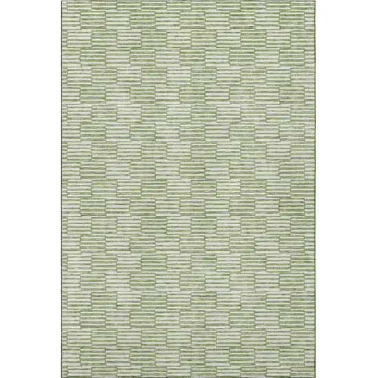 Green And Ivory Abstract Geometric Washable Area Rug With UV Protection Photo 4