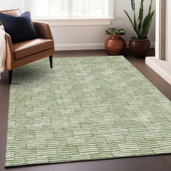 Green And Ivory Abstract Geometric Washable Area Rug With UV Protection Photo 5