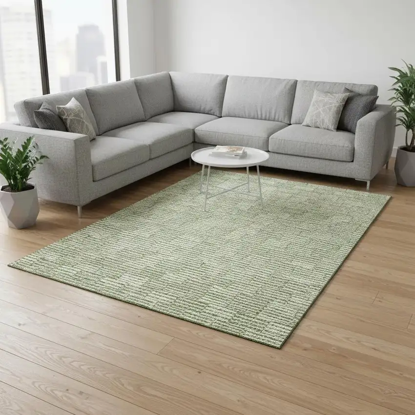 Green And Ivory Abstract Geometric Washable Area Rug With UV Protection Photo 2