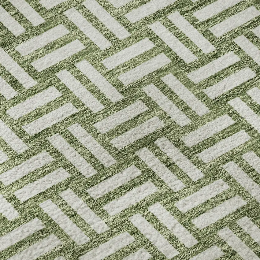 Green And Ivory Abstract Geometric Washable Area Rug With UV Protection Photo 9