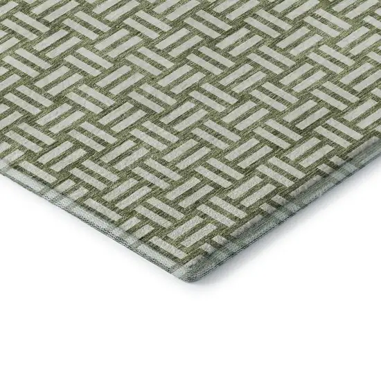 Green And Ivory Abstract Geometric Washable Area Rug With UV Protection Photo 7