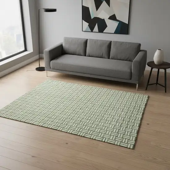 Green And Ivory Abstract Geometric Washable Area Rug With UV Protection Photo 2